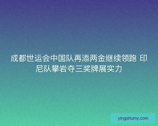 成都世运会中国队再添两金继续领跑 印尼队攀岩夺三奖牌展实力